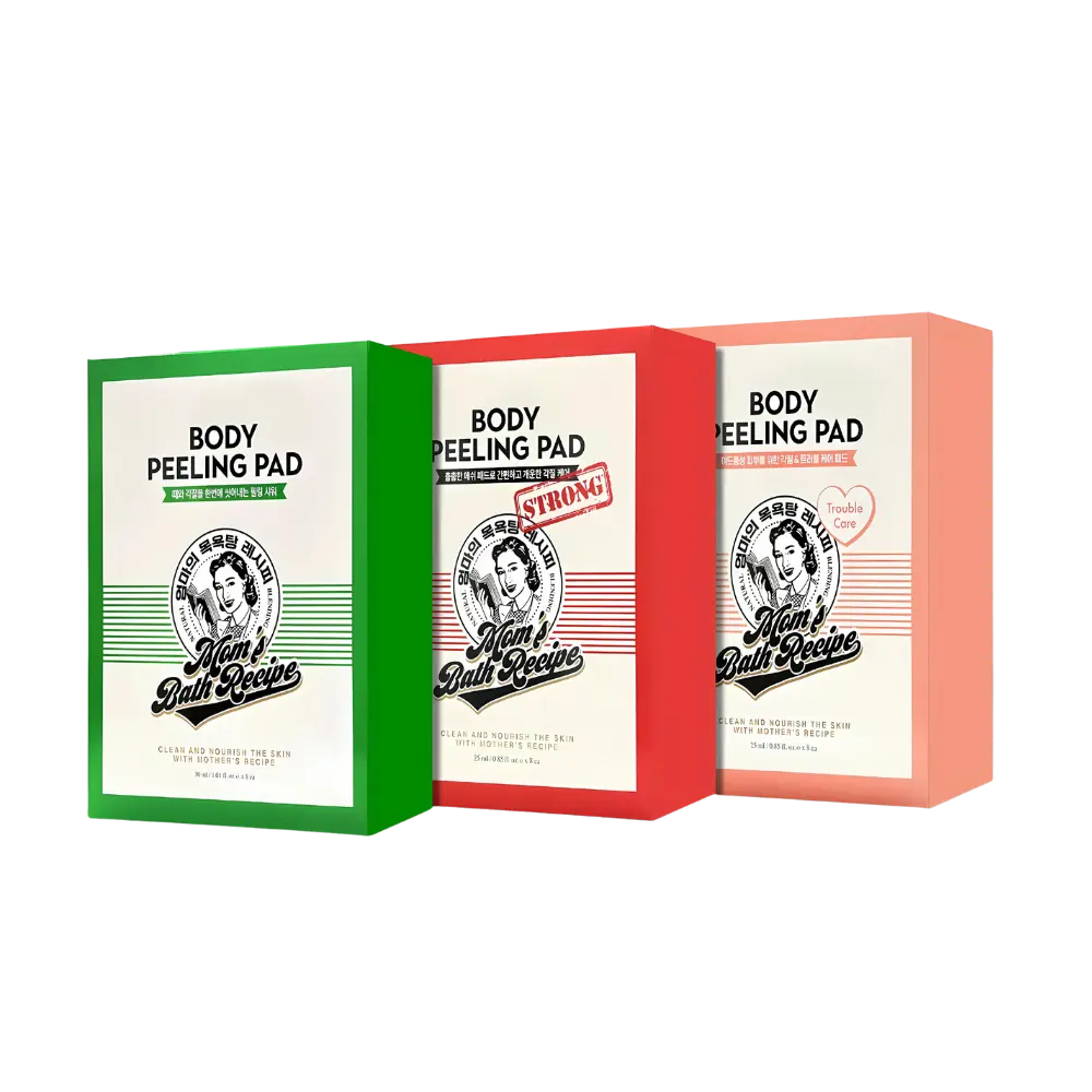 Mom's Bath Recipe body peeling pad pack with 8 exfoliating sheets for gentle skin renewal and smoothness.