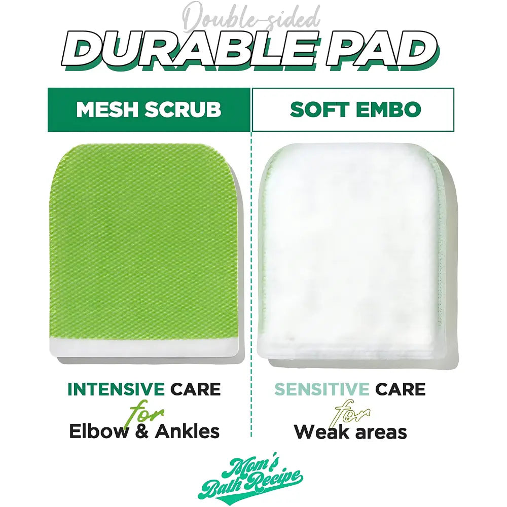 Mom's Bath Recipe Body Peeling Pad pack with 8 exfoliating sheets, used for gentle body scrubbing and skin renewal.