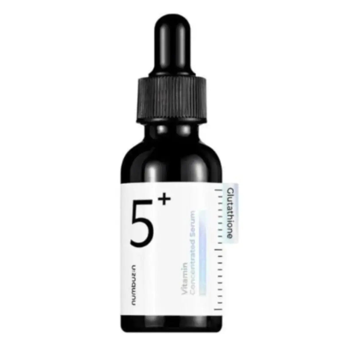 Numbuzin 5+ Vitamin Serum with brightening and antioxidant properties in a 30 ml bottle, designed for glowing skin.