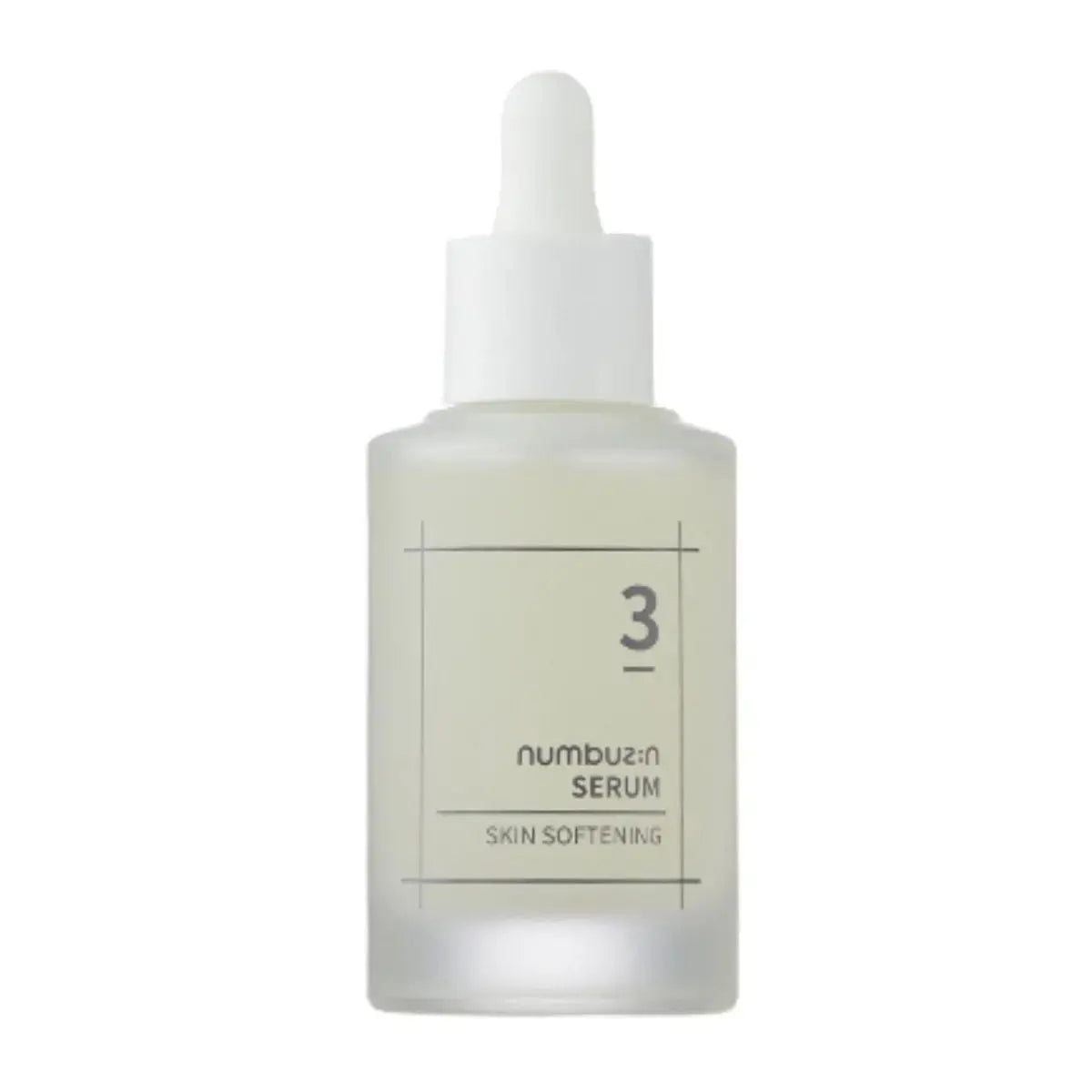 Numbuzin No.3 Skin Softening Serum in a clear bottle with a pump dispenser, designed to improve skin texture and softness.