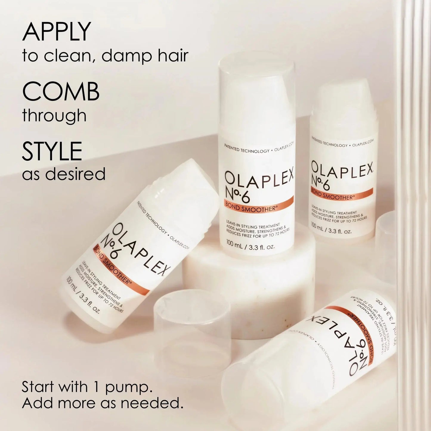 OLAPLEX Nº.6 Bond Smoother 150ml bottle, glossy finish, with label displaying OLAPLEX brand name and product details.