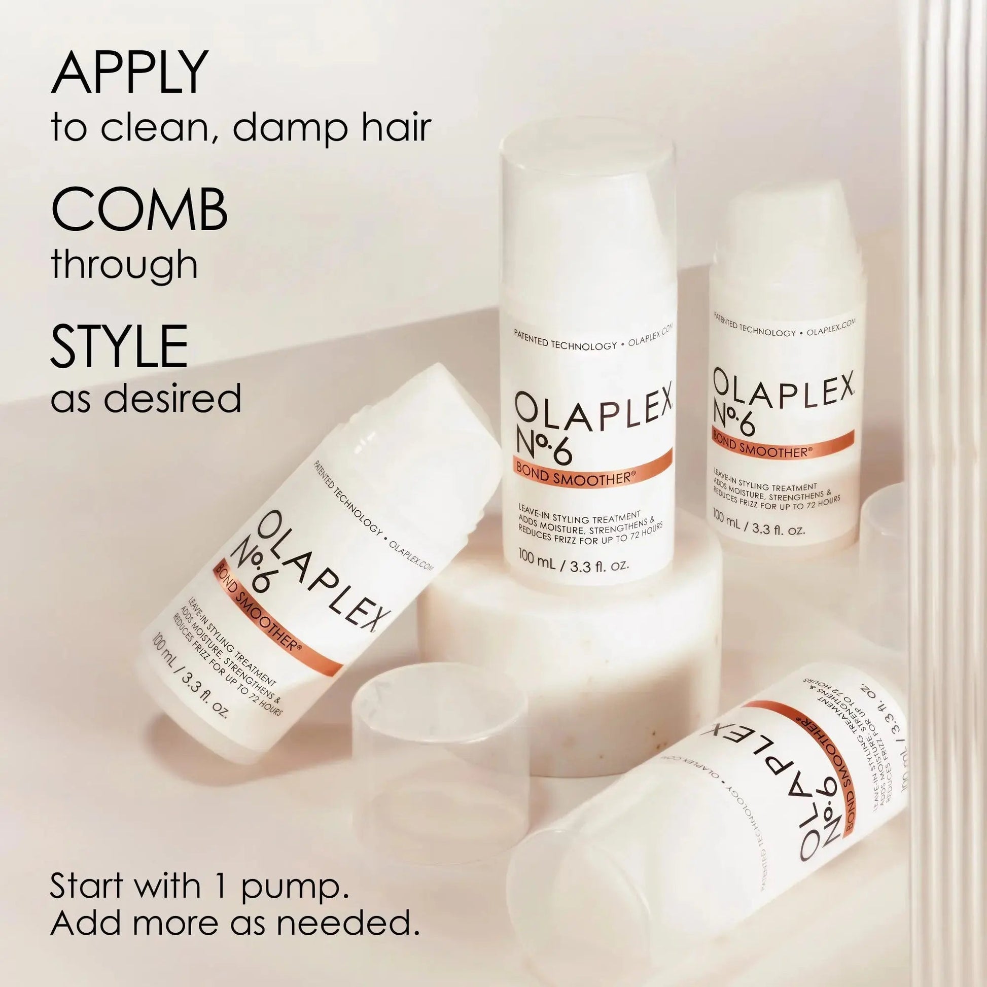 OLAPLEX Nº.6 Bond Smoother 150ml bottle, glossy finish, with label displaying OLAPLEX brand name and product details.