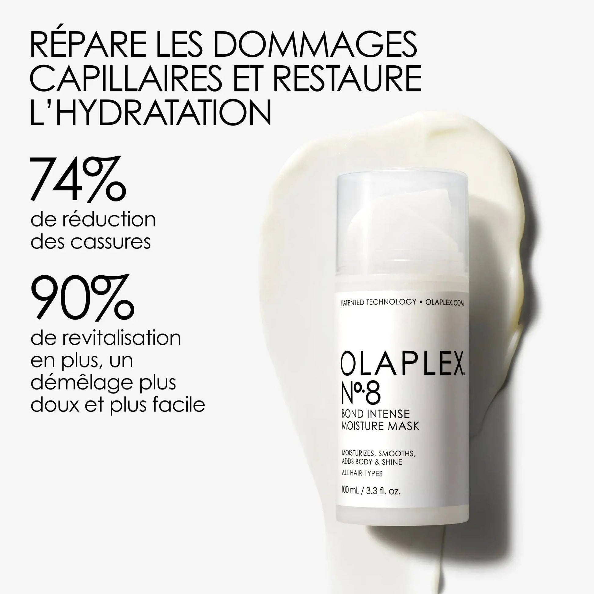 OLAPLEX Nº.8 Bond Intense Moisture Mask in 150ml jar, hydrating hair treatment with brand logo visible