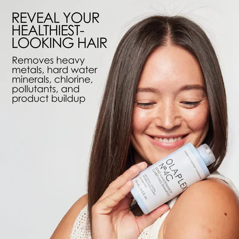 OLAPLEX No. 4C Bond Maintenance Clarifying Shampoo in 250ml bottle, showing the clear liquid and packaging