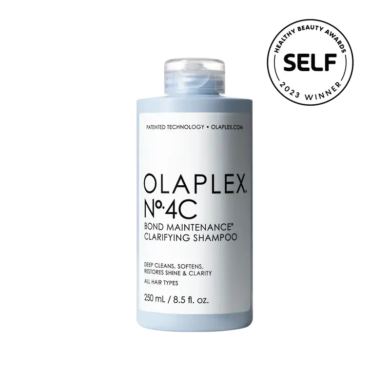 OLAPLEX No. 4C Bond Maintenance Clarifying Shampoo in 250 ml bottle showing clear liquid and product label