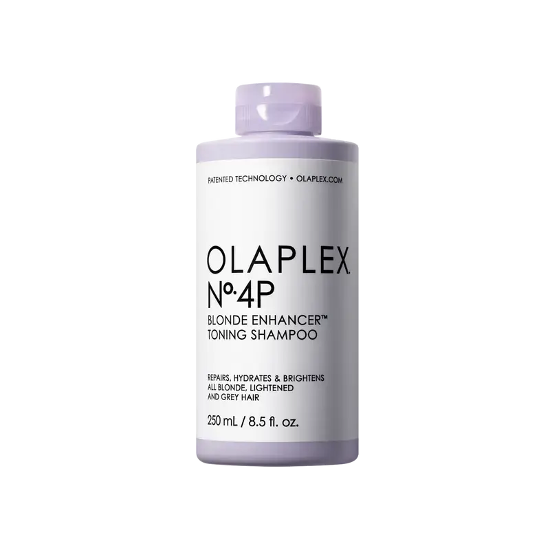 OLAPLEX No. 4P Blonde Enhancer Toning Shampoo 250ml bottle showing label and product packaging for blonde hair toning.