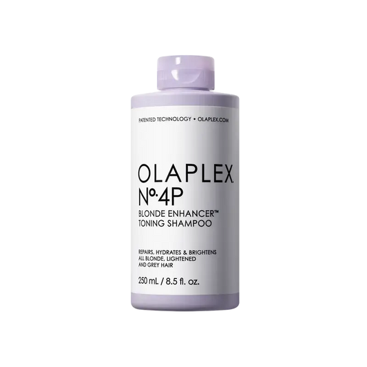 OLAPLEX No. 4P Blonde Enhancer Toning Shampoo 250ml bottle showing label and product packaging for blonde hair toning.