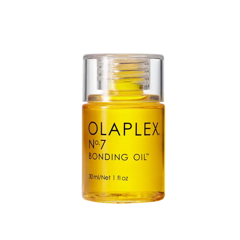 OLAPLEX No. 7 Bonding Oil 30ml bottle showing the clear, sleek packaging and OLAPLEX branding on the label.