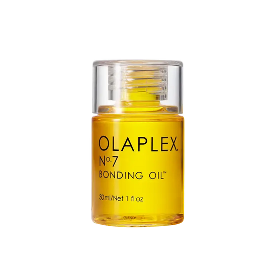 OLAPLEX No. 7 Bonding Oil 30ml bottle showing the clear, sleek packaging and OLAPLEX branding on the label.