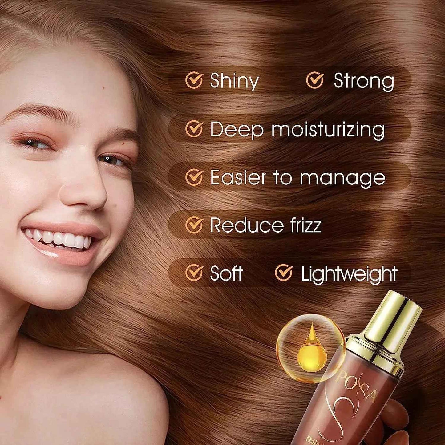 POSA 30 Seconds Rescue Smooth Hair Serum, Intense Moisture Argan Hair Oil for Dry Damaged, Silk Hair Oil,Hydrating Nature Keratin Infused for Curly Hair,Frizzy Daily Deep Moisturizing Hair Treatment Oil