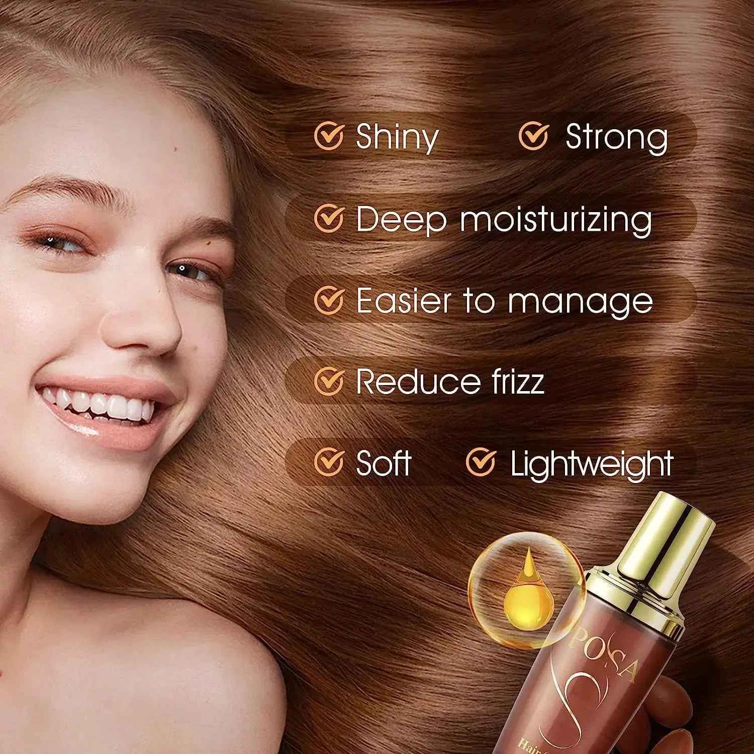 POSA 30 Seconds Rescue Smooth Hair Serum, Intense Moisture Argan Hair Oil for Dry Damaged, Silk Hair Oil,Hydrating Nature Keratin Infused for Curly Hair,Frizzy Daily Deep Moisturizing Hair Treatment Oil