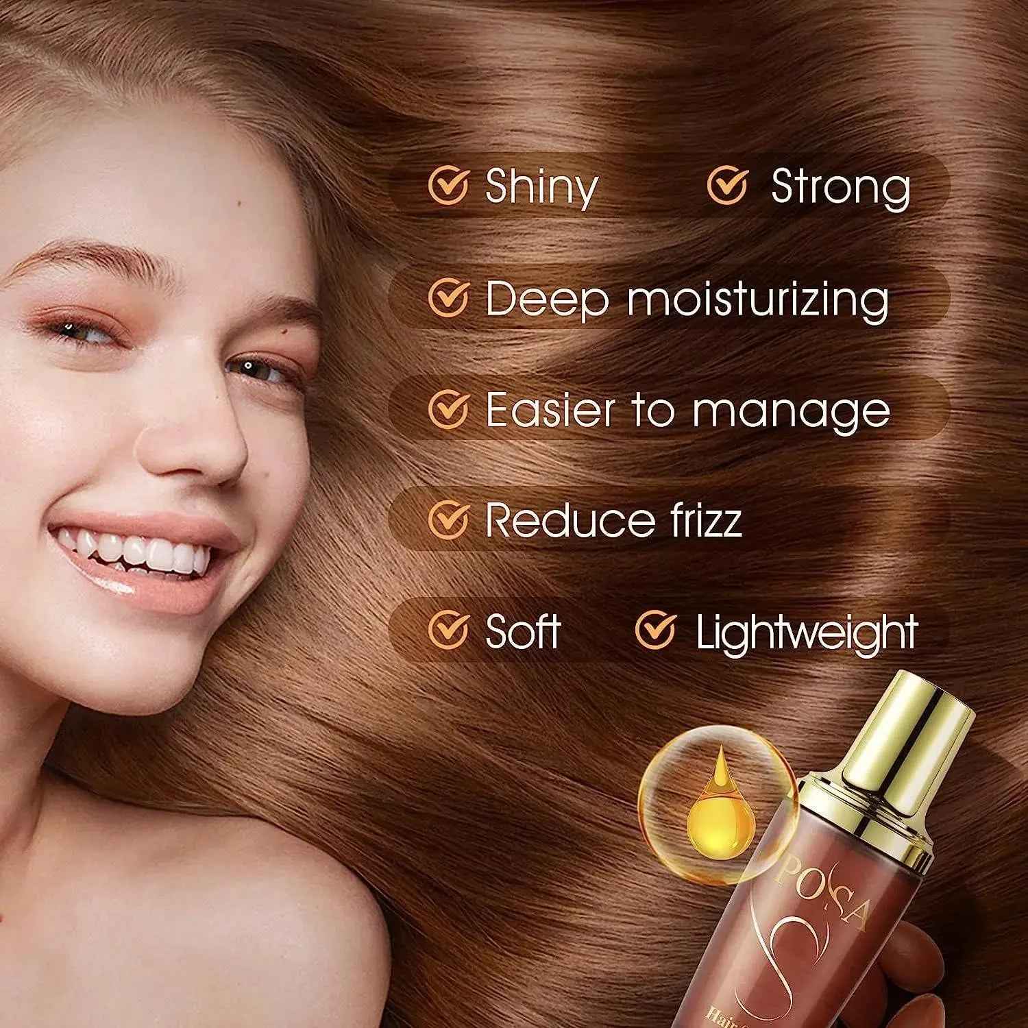 POSA 30 Seconds Rescue Smooth Hair Serum, Intense Moisture Argan Hair Oil for Dry Damaged, Silk Hair Oil,Hydrating Nature Keratin Infused for Curly Hair,Frizzy Daily Deep Moisturizing Hair Treatment Oil