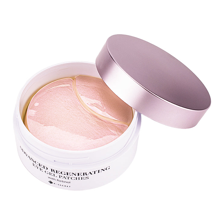 Open K-SECRET Advanced Regenerating Eye Gel Patches with retinol, showing the eye patches inside the packaging.