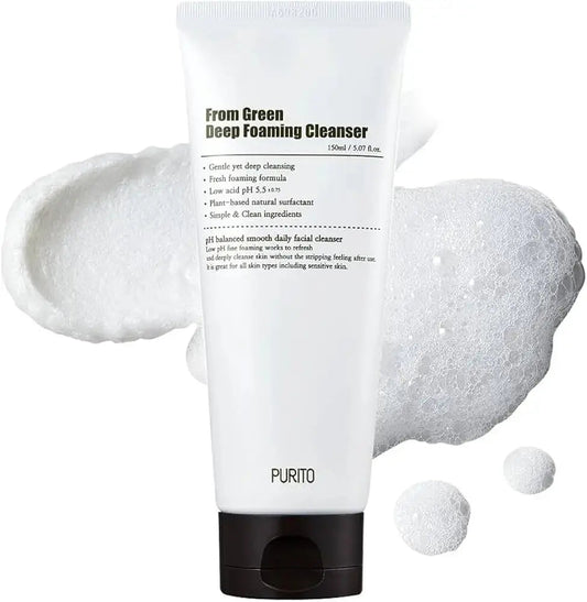 PURITO From Green Deep Foaming Cleanser, 150 ml, a gentle cleansing foam from PURITO Seoul for clean, refreshed skin.