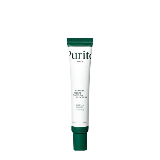 Purito Wonder Releaf Centella Eye Cream 30ml in a sleek jar, designed for gentle eye area hydration and skin soothing.