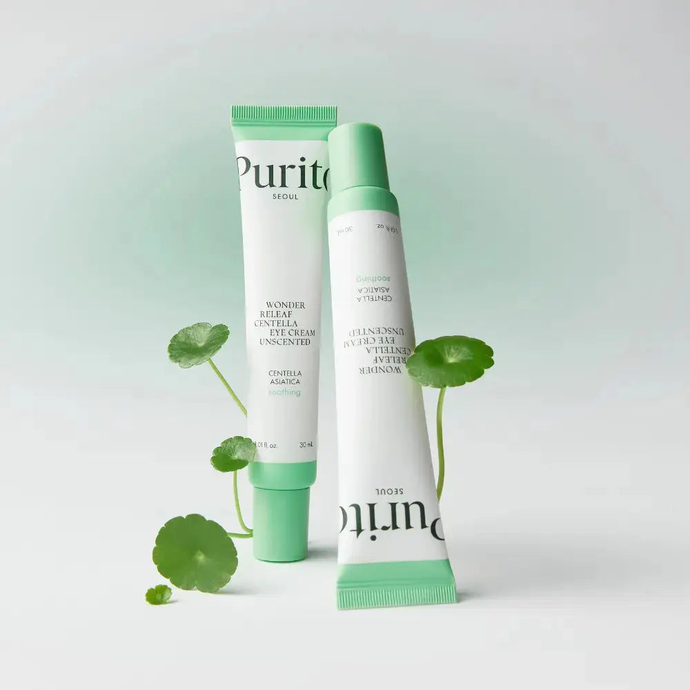 PURITO Wonder Releaf Centella Eye Cream Unscented in 30ml jar, featuring soothing skincare for delicate eye areas.
