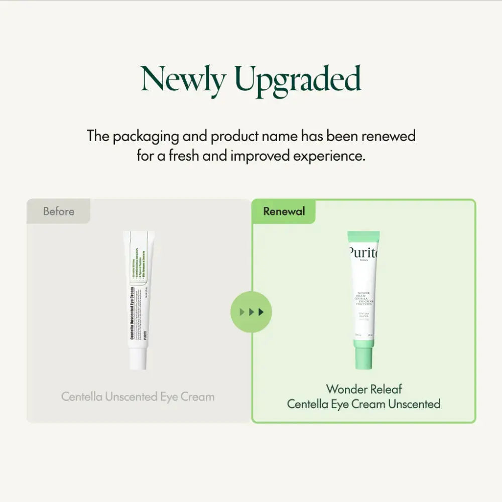 PURITO Wonder Releaf Centella Eye Cream unscented in 30 ml jar, featuring soothing skincare for sensitive eye area