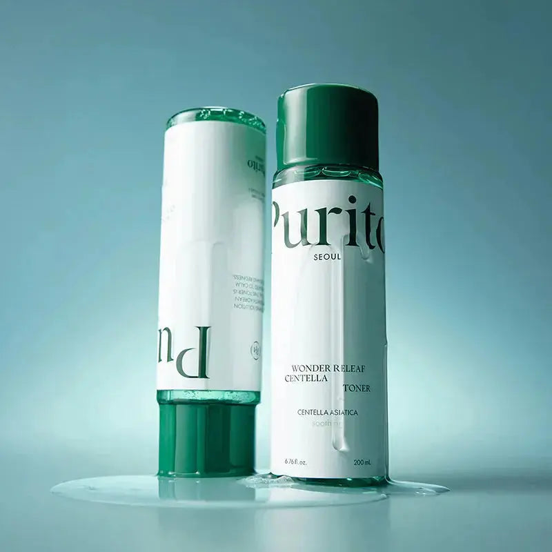 PURITO Wonder Releaf Centella Toner 200 ml bottle with label, natural skincare product from PURITO SEOUL for soothing skin.