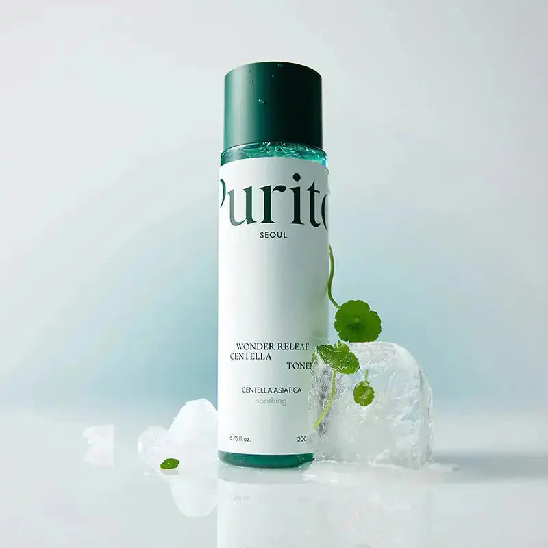 PURITO Wonder Releaf Centella Toner in 200ml bottle, featuring a clear liquid and minimalist packaging from PURITO SEOUL.