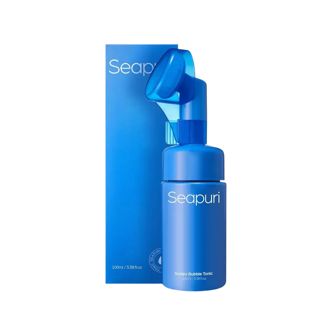 SEAPURI Scalpy Bubble Tonic 100 ml in a clear bottle, designed for scalp and hair care with a foaming, bubbly formula.