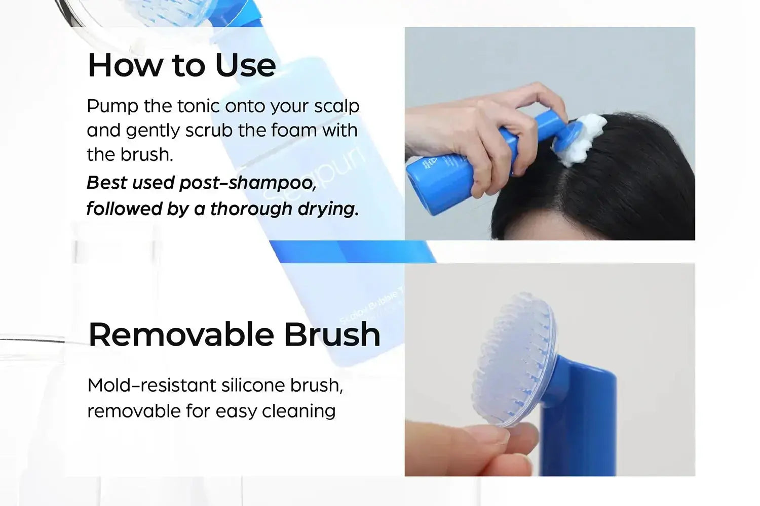 SEAPURI Scalpy Bubble Tonic 100 ml hair tonic bottle with a pump dispenser, designed to promote scalp health and hair growth