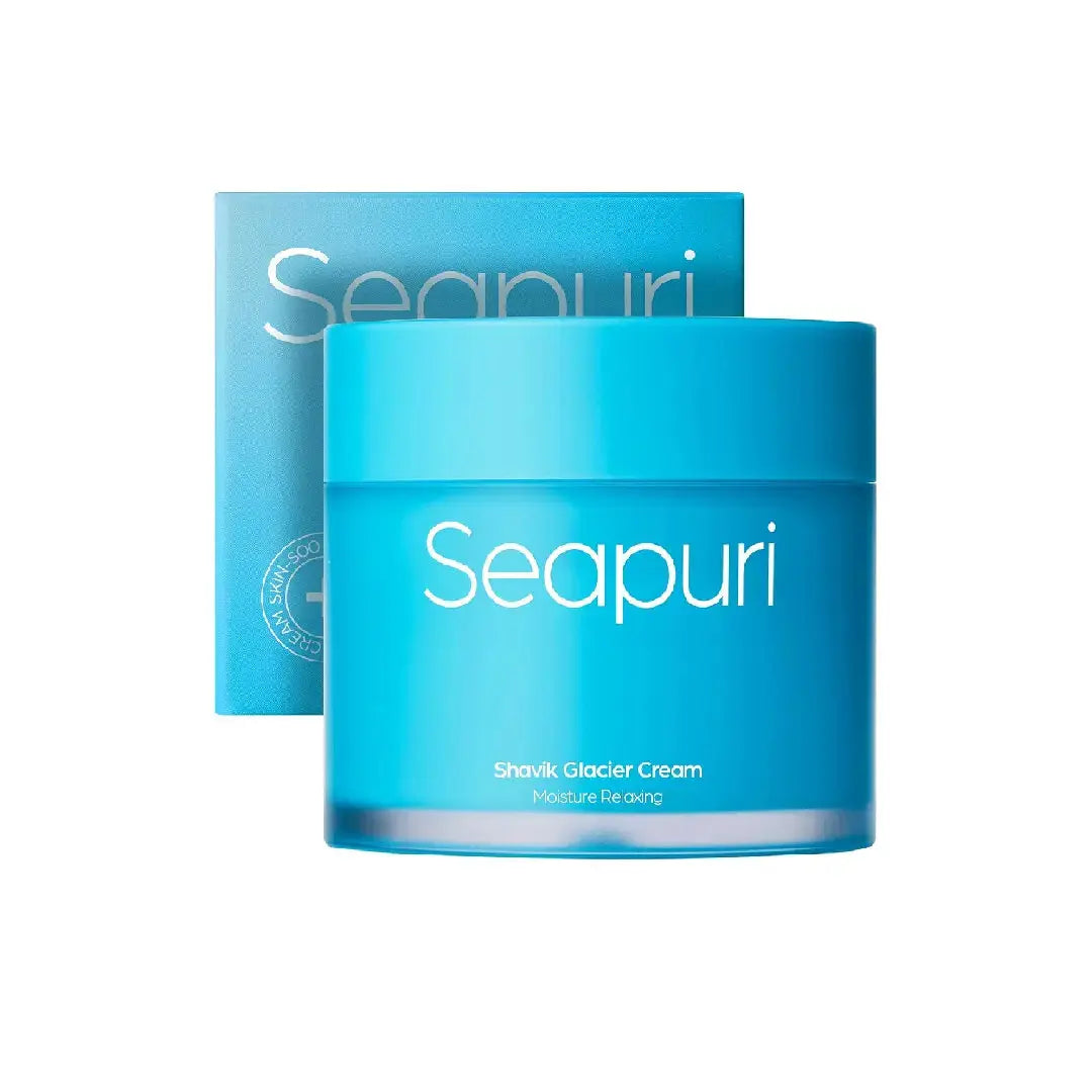 Seapuri Shavik Glacier Cream 70 ml jar with white and blue packaging, suitable for skincare and hydration.