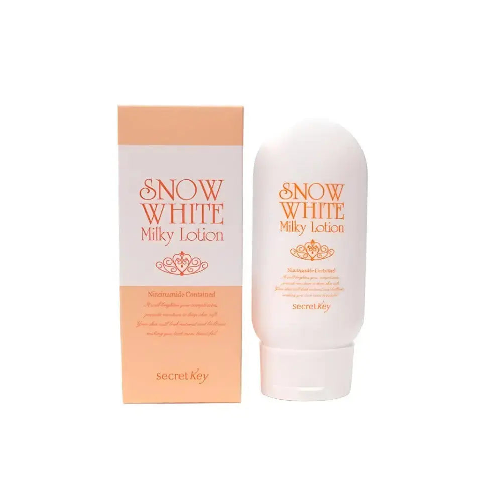 Secret Key Snow White Milky Lotion 120ml bottle with white and silver packaging, showcasing the skincare product on a plain background.
