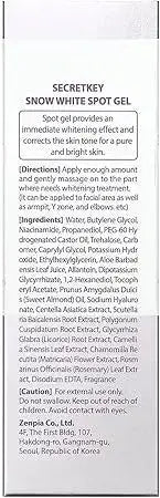Secret Key Snow White Spot Gel in 65g jar, featuring white gel formula for skin brightening and spot treatment.