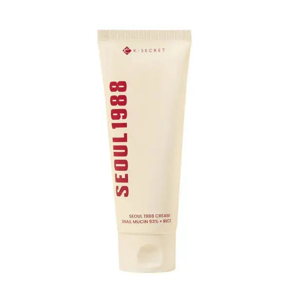 SEOUL 1988 Cream with 93% snail mucin and rice extract in a 100ml jar, showcasing smooth, creamy skincare product.