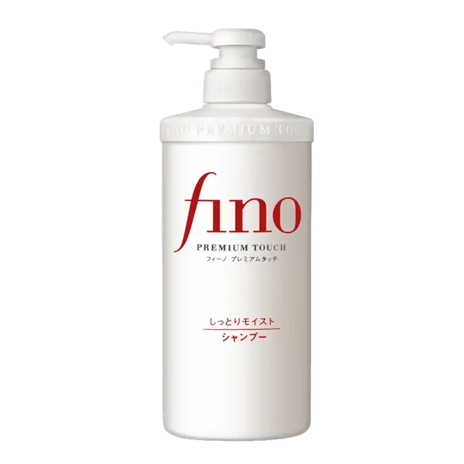 SHISEIDO FINO Premium Touch Moist Shampoo and Conditioner bottles, 550 ml each, for nourishing hair care.