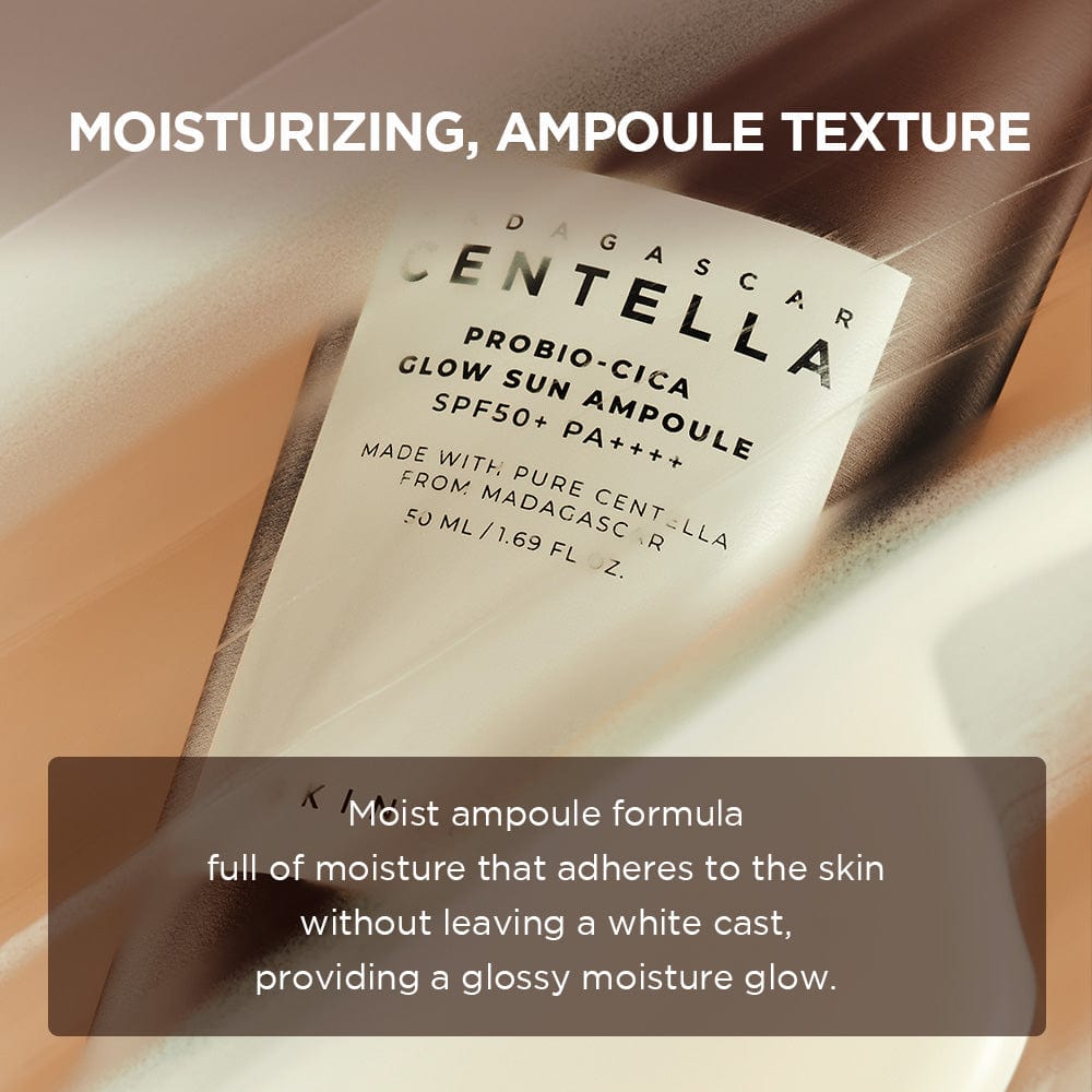 SKIN 1004 Madagascar Centella Probio-Cica Glow Sun Ampoule in a 50ml bottle with a dropper applicator for skincare.