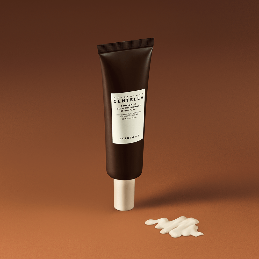 SKIN 1004 Madagascar Centella Probio-Cica Glow Sun Ampoule in a 50ml bottle with a dropper for skincare.
