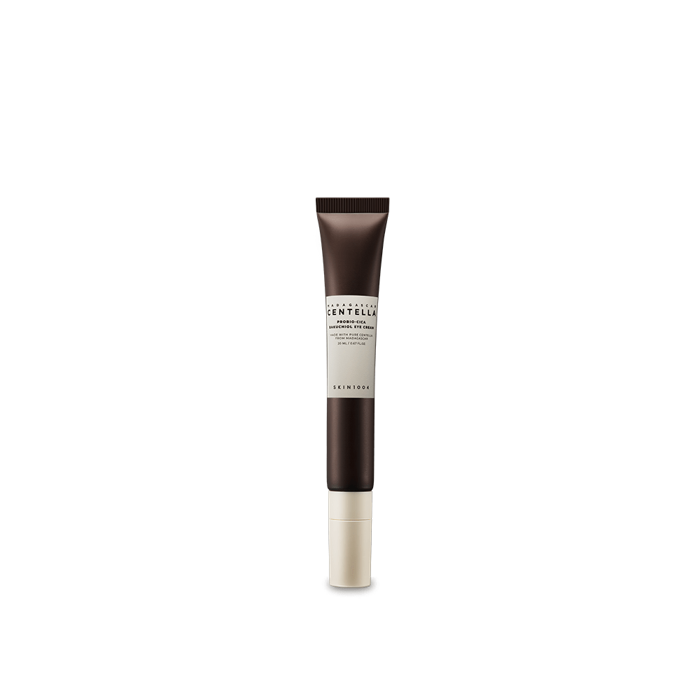 SKIN 1004 Madagascar Centella Probio-Cica Bakuchiol Eye Cream in a white jar showing the product label and cream texture.