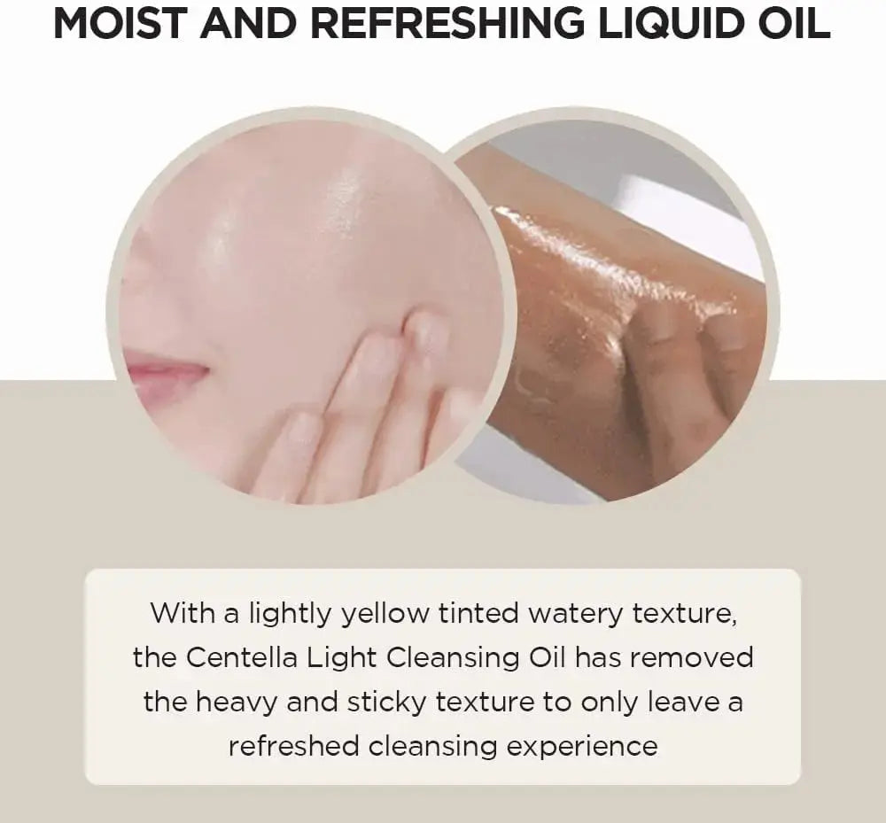 SKIN1004 Madagascar Centella Light Cleansing Oil 200ml bottle with clear label and pump dispenser for gentle skincare.