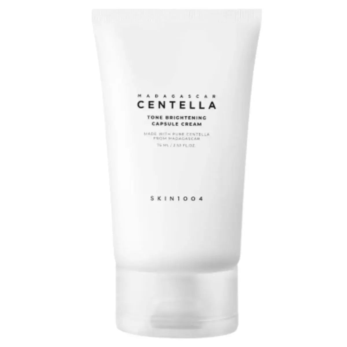 SKIN1004 Madagascar Centella Tone Brightening Capsule Cream in a 75 ml jar, featuring a smooth, nourishing cream texture.