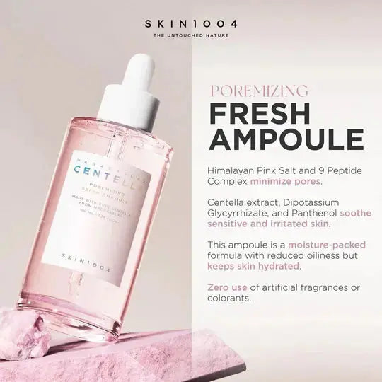 SKIN1004 Madagascar Poremizing Fresh Ampoule in a 100ml bottle, featuring clear liquid and minimalist label design.