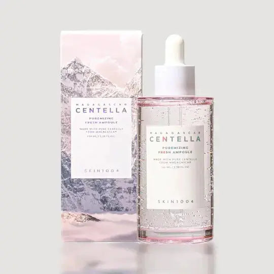 SKIN1004 Madagascar Poremizing Fresh Ampoule 100 ml, clear glass bottle with dropper for skincare treatment.