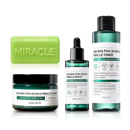 SOME BY MI 30 Days Miracle Series Set with skincare products including toner, serum, and moisturizer for clear skin