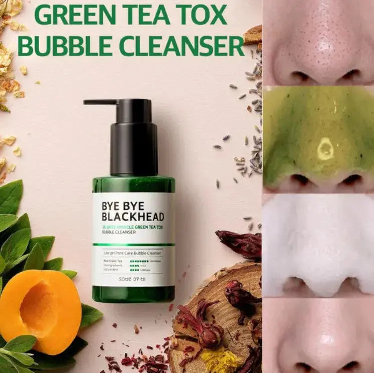 SOME BY MI Bye Bye Blackhead Green Tea Tox Bubble Cleanser 120g with green tea extract for deep pore cleansing and blackhead removal.