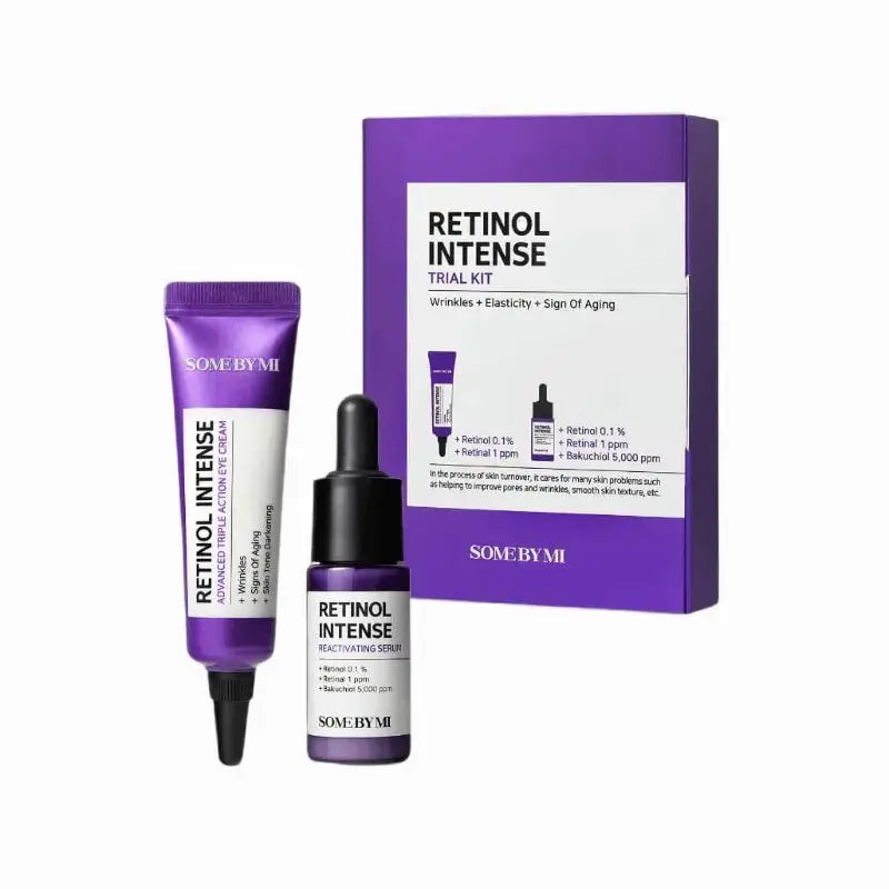 SOME BY MI Retinol Intense Trial Kit featuring skincare products with Retinol for skin renewal and hydration.