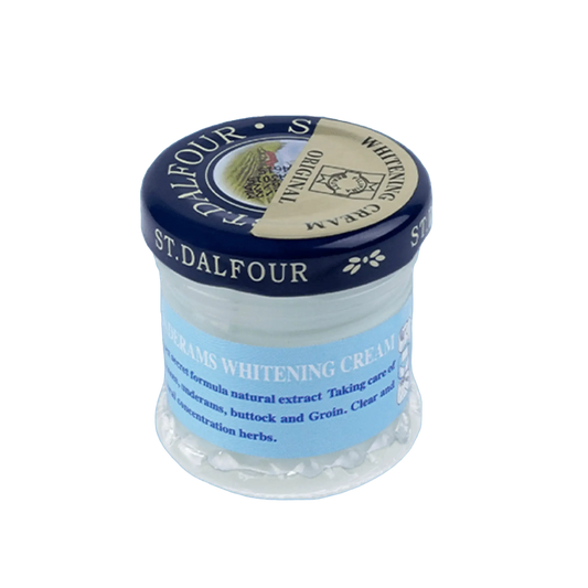 St Dalfour Secret Underarms Whitening Cream jar with white lid and label showing product name and brand.