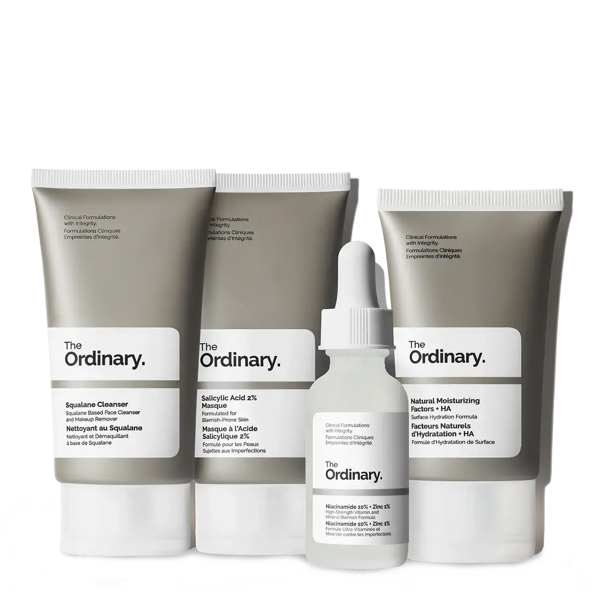 The Ordinary The Balance Set featuring skincare products with minimalist bottles and labels, arranged on a clean surface.