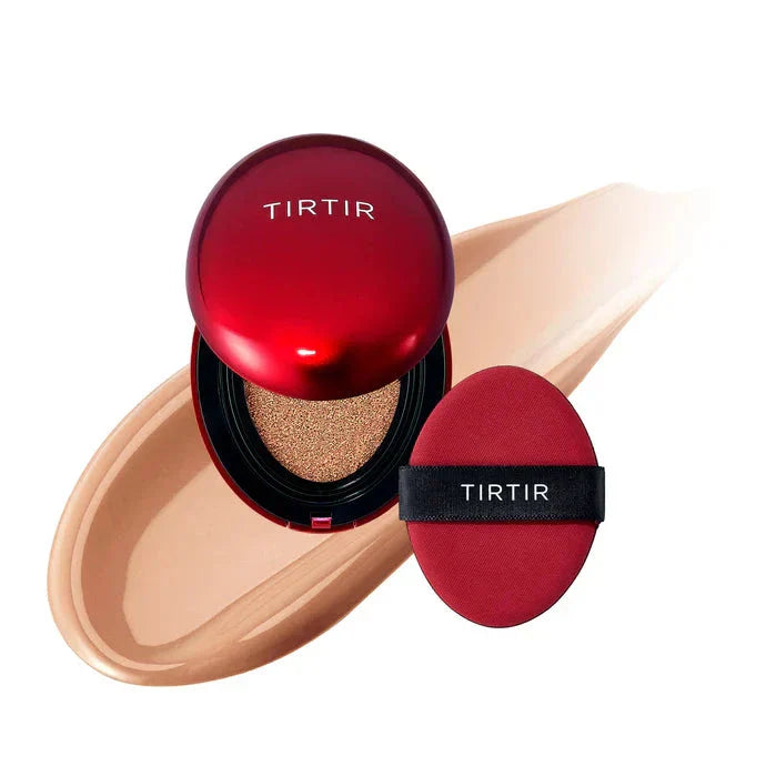 TIRTIR Mask Fit Red Cushion foundation in a compact with red packaging, featuring a smooth, even skin tone finish.
