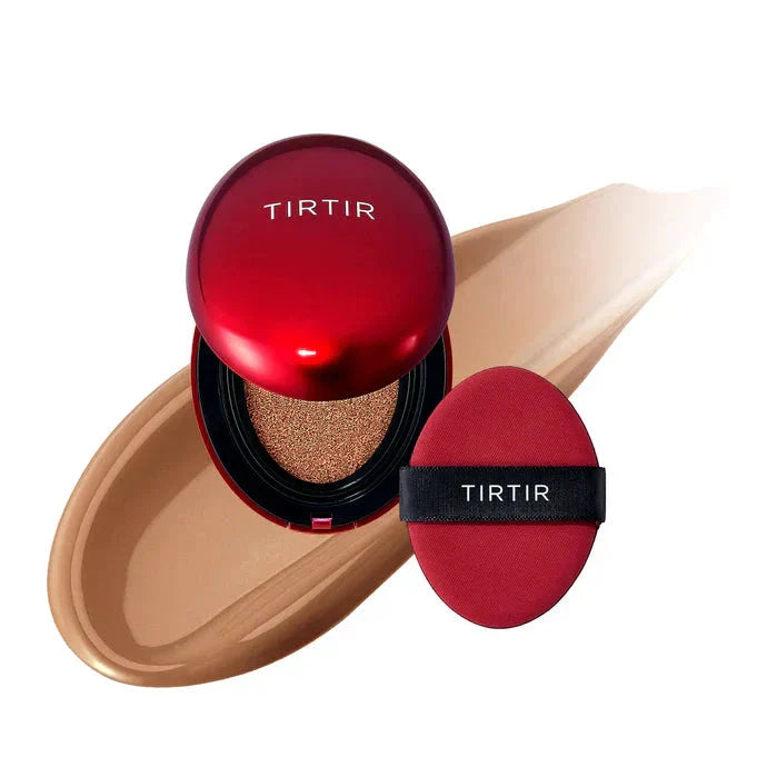 TIRTIR Mask Fit Red Cushion foundation compact with red cushion and shell design, showcasing the TIRTIR brand logo.
