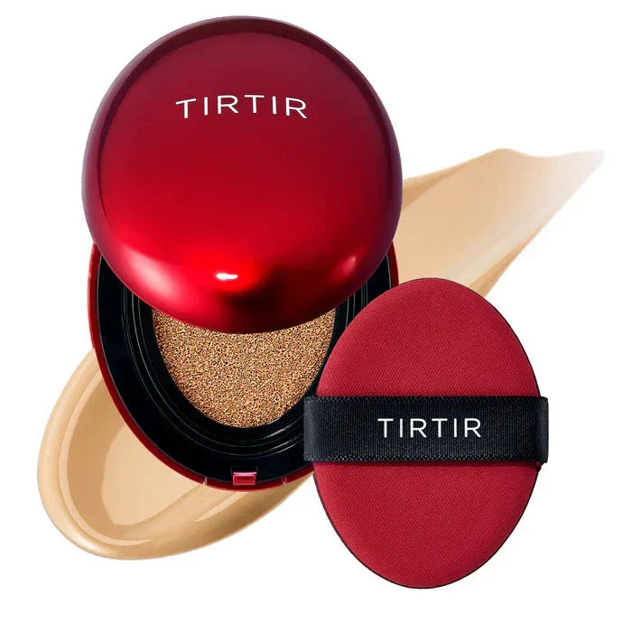 TIRTIR Mask Fit Red Cushion foundation in 10c shell, featuring a compact cushion foundation with a red-toned packaging.