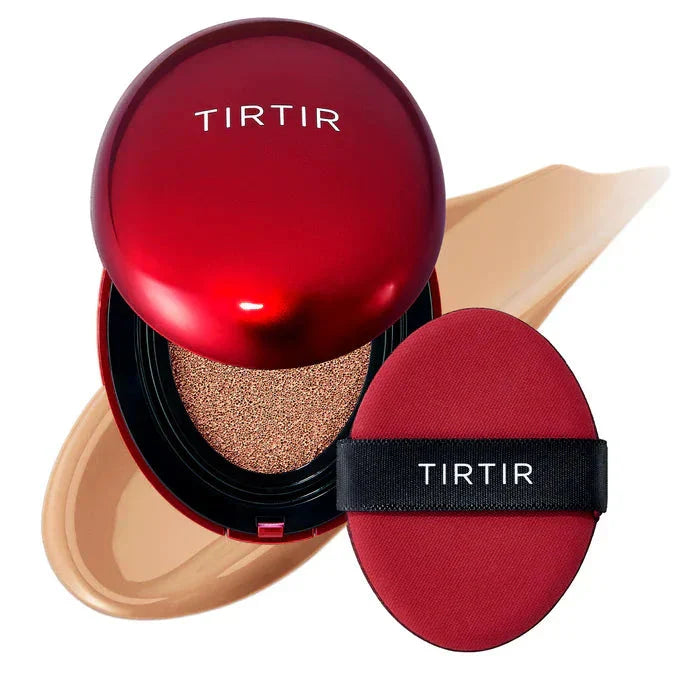 TIRTIR Mask Fit Red Cushion foundation in a compact, with a smooth, red-tinted cushion for a natural, flawless finish.