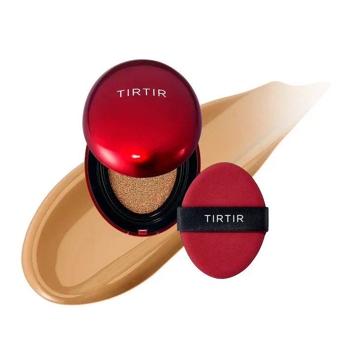 TIRTIR Mask Fit Red Cushion foundation compact with red packaging, designed for a smooth, flawless finish on the skin