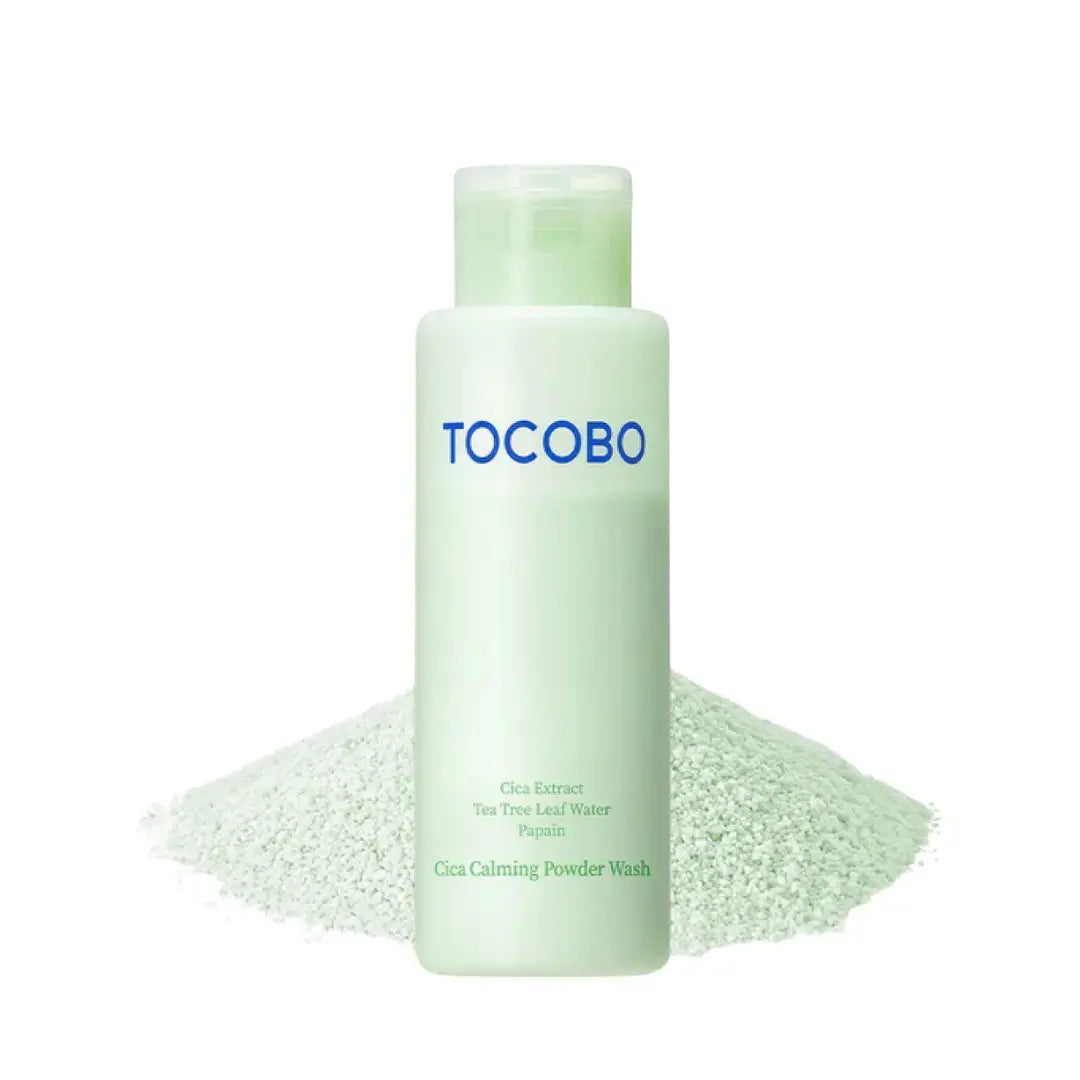 TOCOBO Cica Calming Powder Wash in a 50g container, featuring a soft, powder texture for gentle skin cleansing.