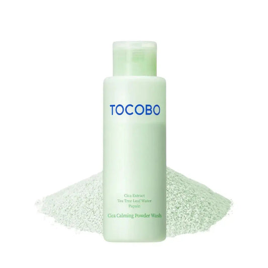 TOCOBO Cica Calming Powder Wash in a 50g container, featuring a soft, powder texture for gentle skin cleansing.